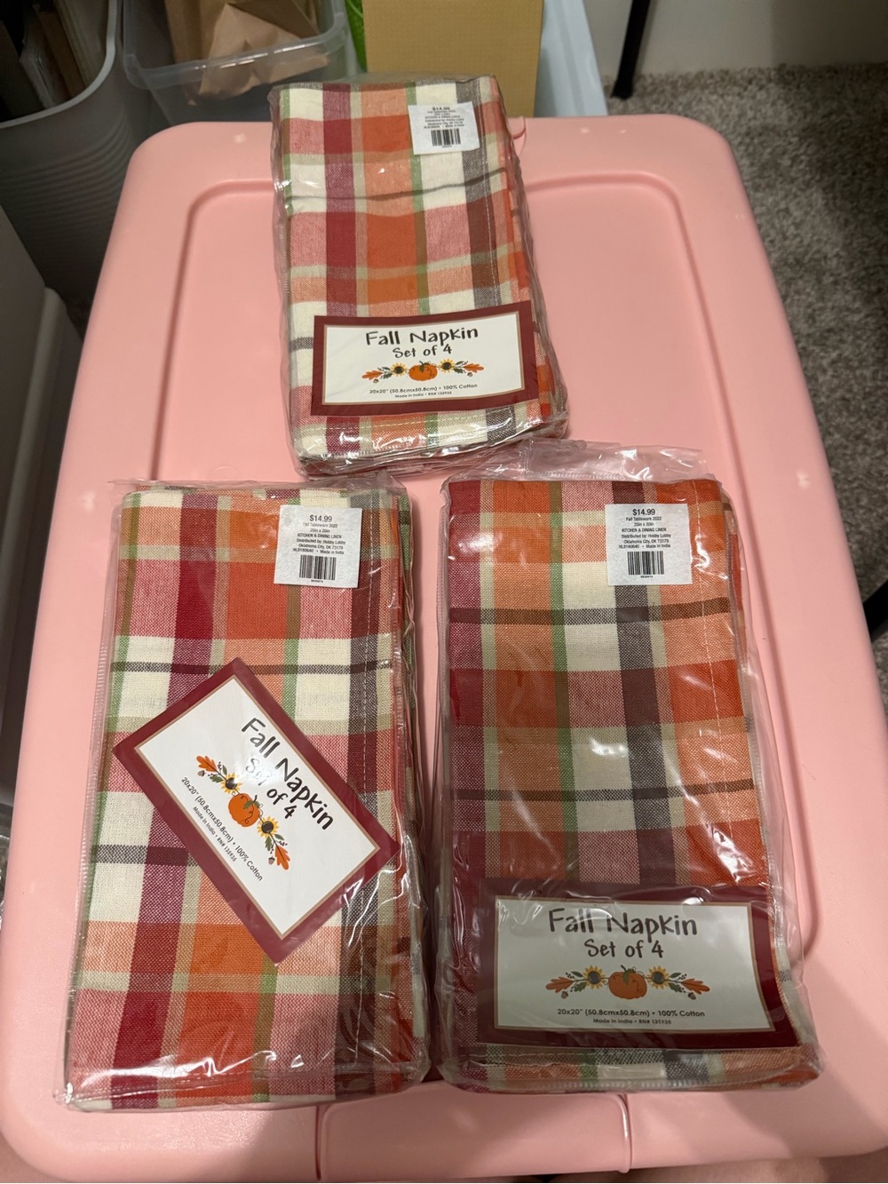 NEW Hobby Lobby Fall Plaid Napkins - Orange, Red, Cream, Green